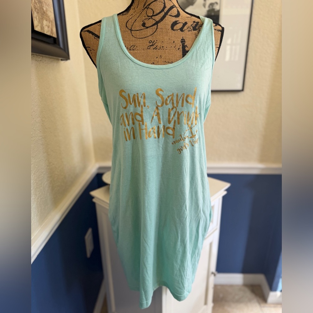 Boxercraft Light Green Tank Top Sun Sand and a Drink in Hand Razorback Dress L